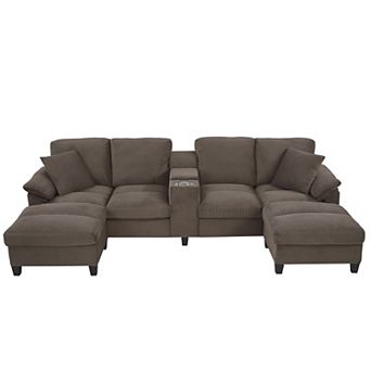 Trikiousd 116.9" U-Shaped Sectional Sofa with Storage Ottomans and USB Ports