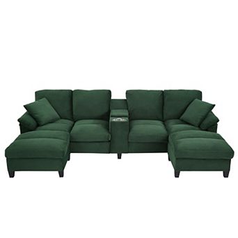 Trikiousd 116.9" U-Shaped Sectional Sofa with Storage Ottomans and USB Ports