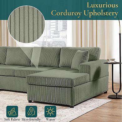 Trikiousd 115.3" U-Shaped Sectional Sofa with Chaise and Corduroy Upholstery