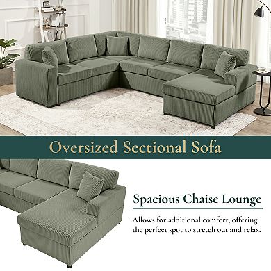 Trikiousd 115.3" U-Shaped Sectional Sofa with Chaise and Corduroy Upholstery