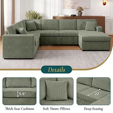 Trikiousd 115.3" U-Shaped Sectional Sofa with Chaise and Corduroy Upholstery