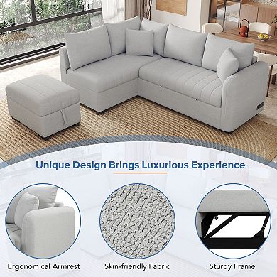 Trikiousd 82.6" L-Shaped Sleeper Sofa with Storage Ottoman and USB Ports