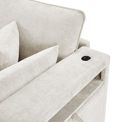 Trikiousd 93.7" Modular Sectional Sofa with Ottoman, Storage Armrests and USB Ports