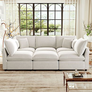 Trikiousd 93.7" Modular Sectional Sofa with Ottoman, Storage Armrests and USB Ports
