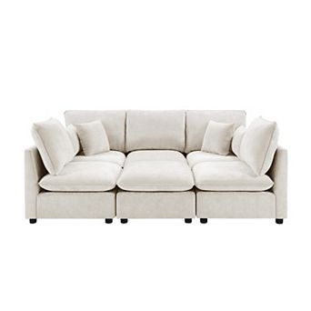 Trikiousd 93.7" Modular Sectional Sofa with Ottoman, Storage Armrests and USB Ports