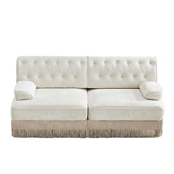 Trikiousd Modular Chesterfield Loveseat Sectional Sofa with Tufted Backrest and Tassel Skirt