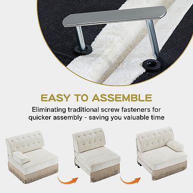 Trikiousd Modular Chesterfield Loveseat Sectional Sofa with Tufted Backrest and Tassel Skirt