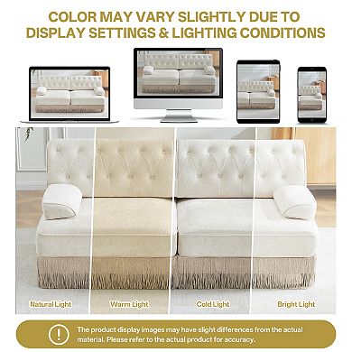 Trikiousd Modular Chesterfield Loveseat Sectional Sofa with Tufted Backrest and Tassel Skirt