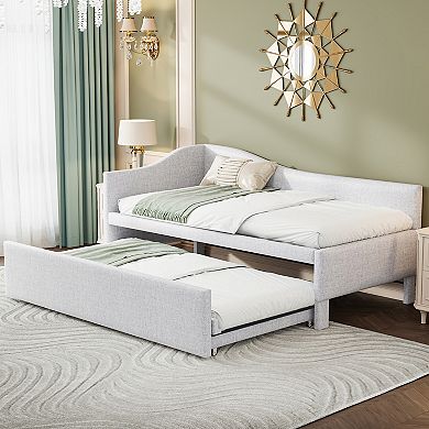 Trikiousd L-Shaped Upholstered Daybed with Pop Up Trundle Twin to King