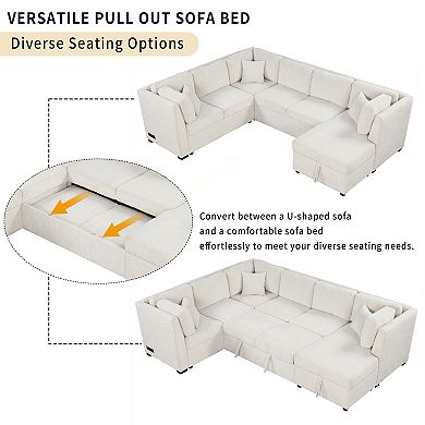 Trikiousd 108.6" U-Shaped Sectional Sofa Bed with Storage Chaise and USB Ports
