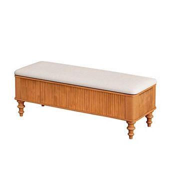 Trikiousd 50" Storage Ottoman Bench with Safety Hinges Linen Upholstered Seat