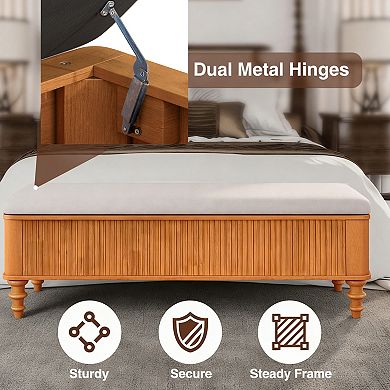 Trikiousd 50" Storage Ottoman Bench with Safety Hinges Linen Upholstered Seat