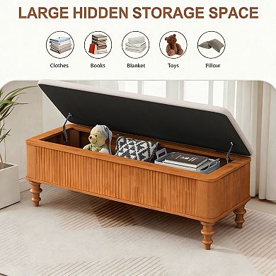 Trikiousd 50" Storage Ottoman Bench with Safety Hinges Linen Upholstered Seat