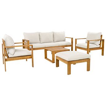 Trikiousd Acacia Wood Patio Sectional Sofa Set