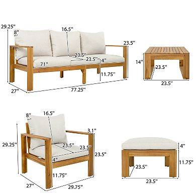 Trikiousd Acacia Wood Patio Sectional Sofa Set