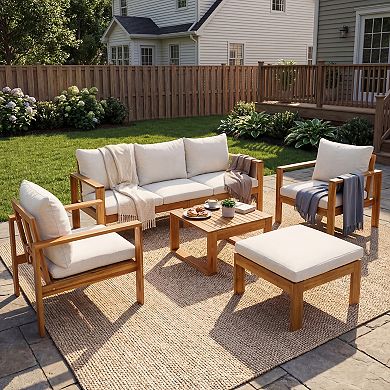 Trikiousd Acacia Wood Patio Sectional Sofa Set