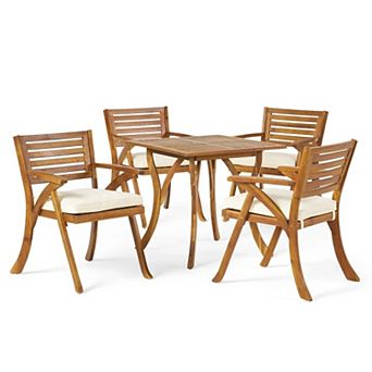 Trikiousd 5 pc Patio Acacia Wood Dining Set with Outdoor Table and 4 Chairs