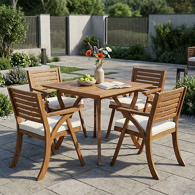 Trikiousd 5-Piece Patio Acacia Wood Dining Set with Outdoor Table and 4 Chairs