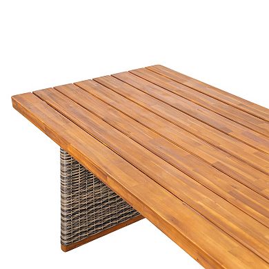 Trikiousd 3-Piece Acacia Wood Patio Dining Set with Rattan Legs Table and Benches
