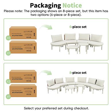 Trikiousd Half Moon Outdoor Patio Sectional Sofa Set with Coffee Tables, Pillows & Cushions
