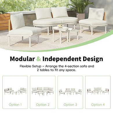 Trikiousd Half Moon Outdoor Patio Sectional Sofa Set with Coffee Tables, Pillows & Cushions
