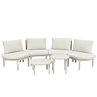 Trikiousd Half Moon Outdoor Patio Sectional Sofa Set with Coffee Tables, Pillows & Cushions