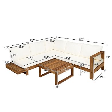 Trikiousd 4-Piece Acacia Wood Patio Sectional Sofa Set with Cushions and Table