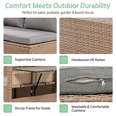 Trikiousd 5-Piece Outdoor Patio Rattan Sectional Sofa Set with Dining Table and Side Tables