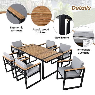 Trikiousd 7-Piece Outdoor Dining Set with Cushions, Umbrella Hole Patio Table & Chairs