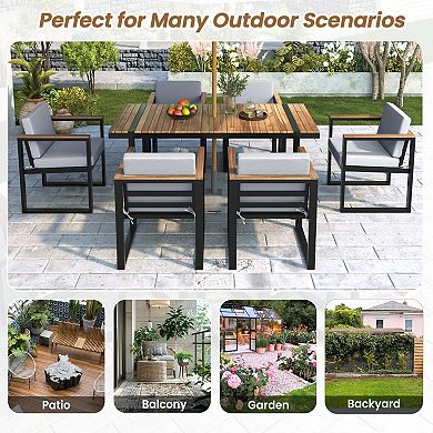 Trikiousd 7-Piece Outdoor Dining Set with Cushions, Umbrella Hole Patio Table & Chairs