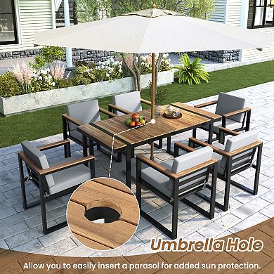 Trikiousd 7-Piece Outdoor Dining Set with Cushions, Umbrella Hole Patio Table & Chairs