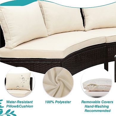 Trikiousd 5-Piece Half Moon Patio Rattan Sectional Sofa Set with Cushions and Glass Table