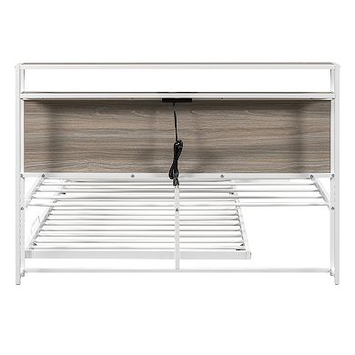 Trikiousd Metal Daybed with Trundle, USB Ports and Storage Shelves