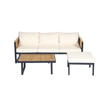 Trikiousd Outdoor Acacia Wood and Metal Patio Sofa Set