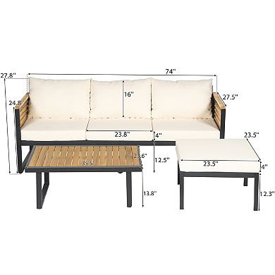 Trikiousd Outdoor Acacia Wood and Metal Patio Sofa Set