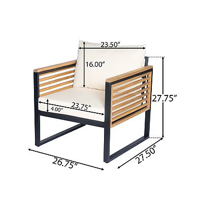 Trikiousd Outdoor Acacia Wood and Metal Patio Sofa Set