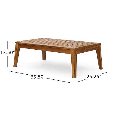Trikiousd 3-Piece L-Shaped Acacia Wood Patio Sectional Sofa Set with Ottoman and Table