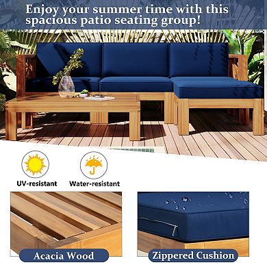 Trikiousd 5-Piece Patio Wood Sectional Sofa Set with Cushions and Coffee Table