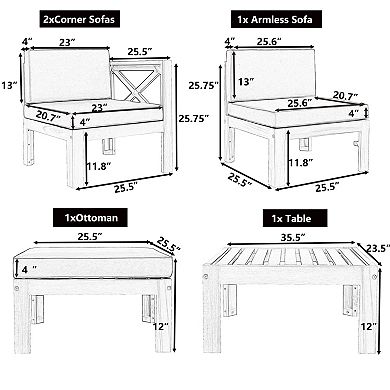 Trikiousd 5-Piece Patio Wood Sectional Sofa Set with Cushions and Coffee Table