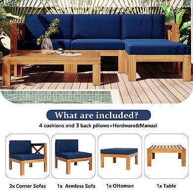 Trikiousd 5-Piece Patio Wood Sectional Sofa Set with Cushions and Coffee Table