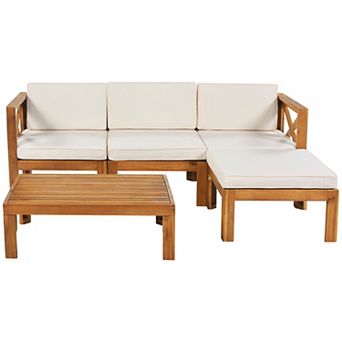Trikiousd 5 pc Patio Wood Sectional Sofa Set with Cushions and Coffee Table