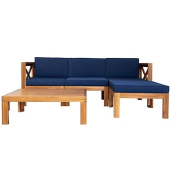 Trikiousd 5 pc Patio Wood Sectional Sofa Set with Cushions and Coffee Table