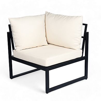 Trikiousd 4-Piece Acacia Wood and Metal Patio Sofa Corner Set with Cushions and Table