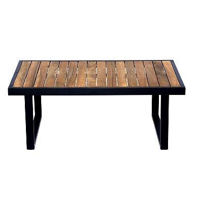 Trikiousd 4-Piece Acacia Wood and Metal Patio Sofa Corner Set with Cushions and Table