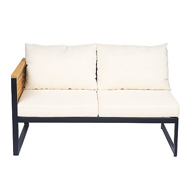 Trikiousd 4-Piece Acacia Wood and Metal Patio Sofa Corner Set with Cushions and Table