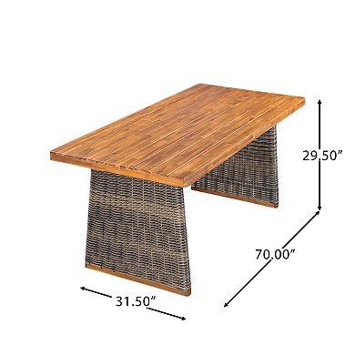 Trikiousd Acacia Wood Patio Dining Table Set with Bench and Rattan Legs