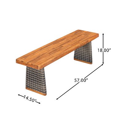 Trikiousd Acacia Wood Patio Dining Table Set with Bench and Rattan Legs