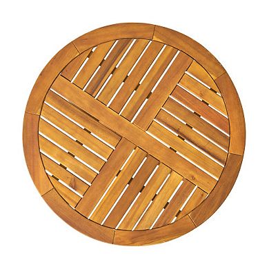 Trikiousd 3-Piece Outdoor Dining Set Acacia Wood Round Table and Wicker Chairs with Cushions