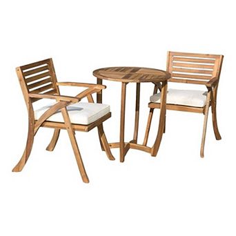 Trikiousd 3 pc Patio Acacia Wood Dining Set with Cushions Bistro Table and 2 Chairs
