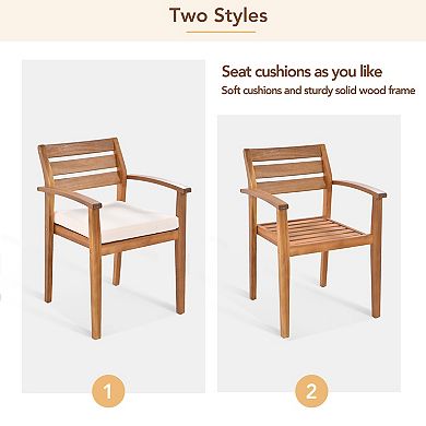 Trikiousd 7-Piece Acacia Wood Outdoor Patio Dining Set with Cushions, Chairs and Bench